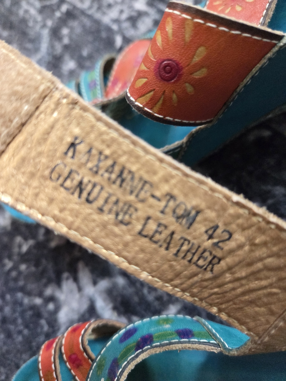 L'ATISTE Teal and Orange Floral Multi-Strap Slide Sandals - Picture 6 of 9